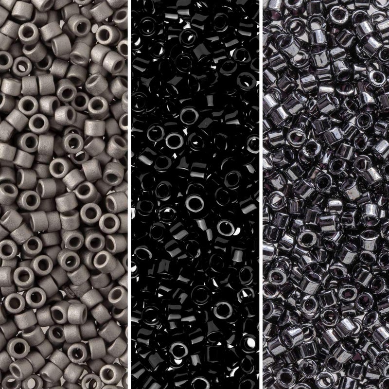 Miyuki Delica Seed Beads Bundle: Size 11/0, Midnight Palette Collection DB1, DB10, DB321-3 Tubes of 7.2 Grams - Image 1